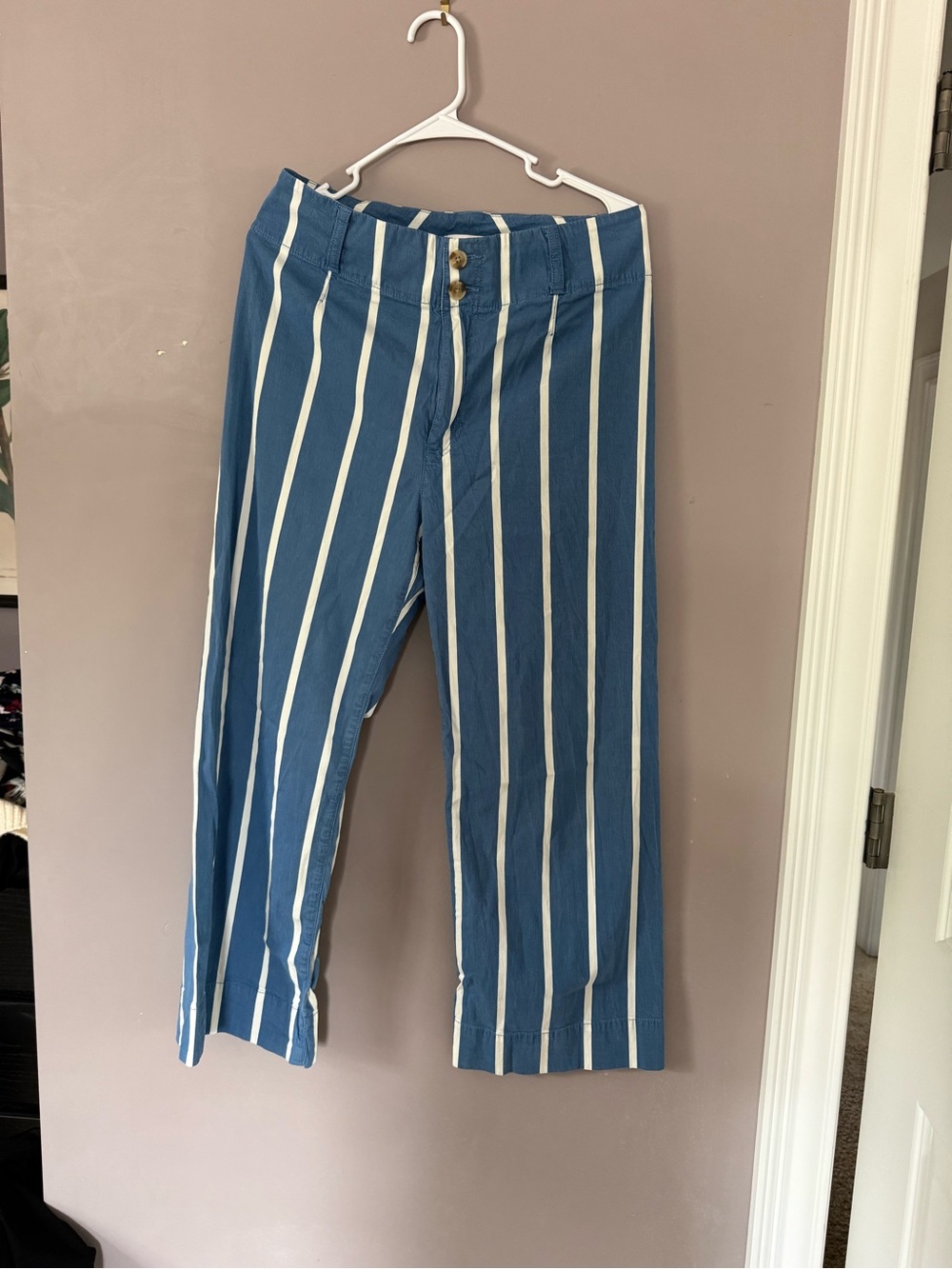 LC Lauren Conrad Blue and White Vertical Stripe Wide-Leg Pants